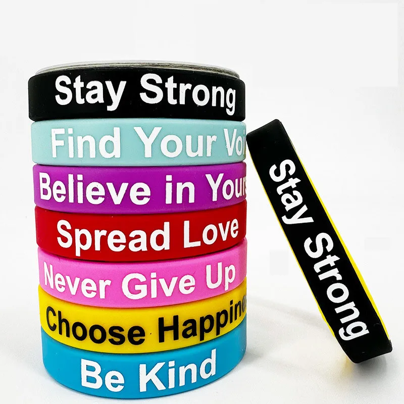 Euramerican Style Custom Promotional Print Logo Silicone Wristband Bracelet Rubbery Brief Words Bracelet