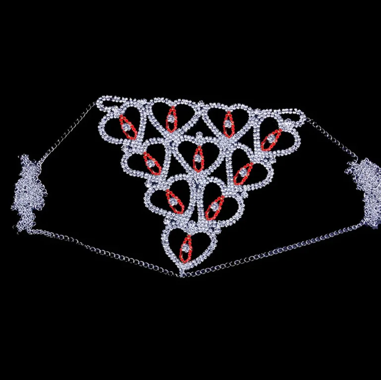 
Dvacaman 2021 Two Pieces Set Sexy Rhinestone Heart Hollowed Out Nipple Body Chains Lingerie Jewelry Valentines Day Lingerie 