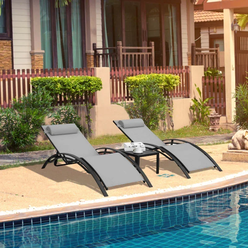 Leisure Outdoor Furniture Garden Patio Sun Lounger Chaise Lounge Potable Set Aluminum Fabric Swimming Pool factory