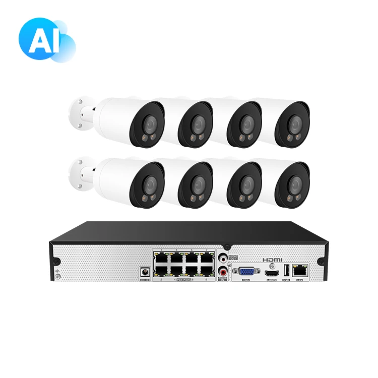 YCX Hik Compatible 8-Channel 4MP Dual Light Night Vision Array IR POE Security Camera Kit Cloud Data Storage Home CCTV System