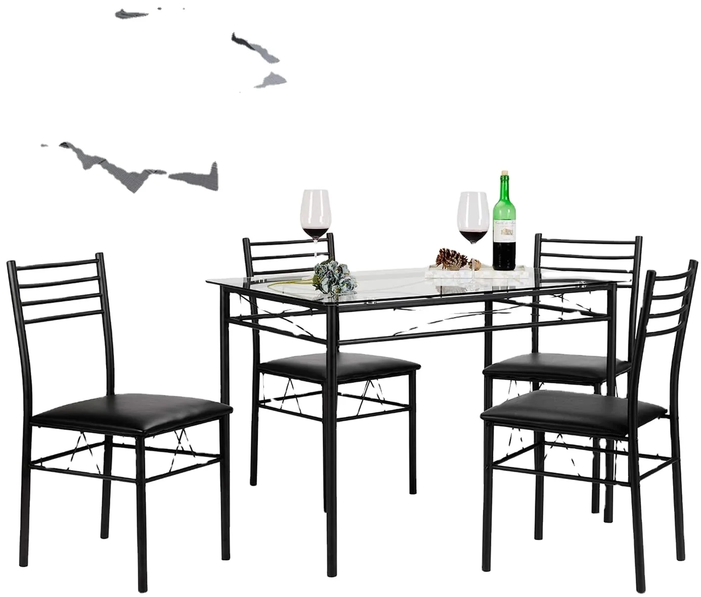 Dining Table with 4 Chairs 4 Placemats Included, practical furniture for home ,glass material