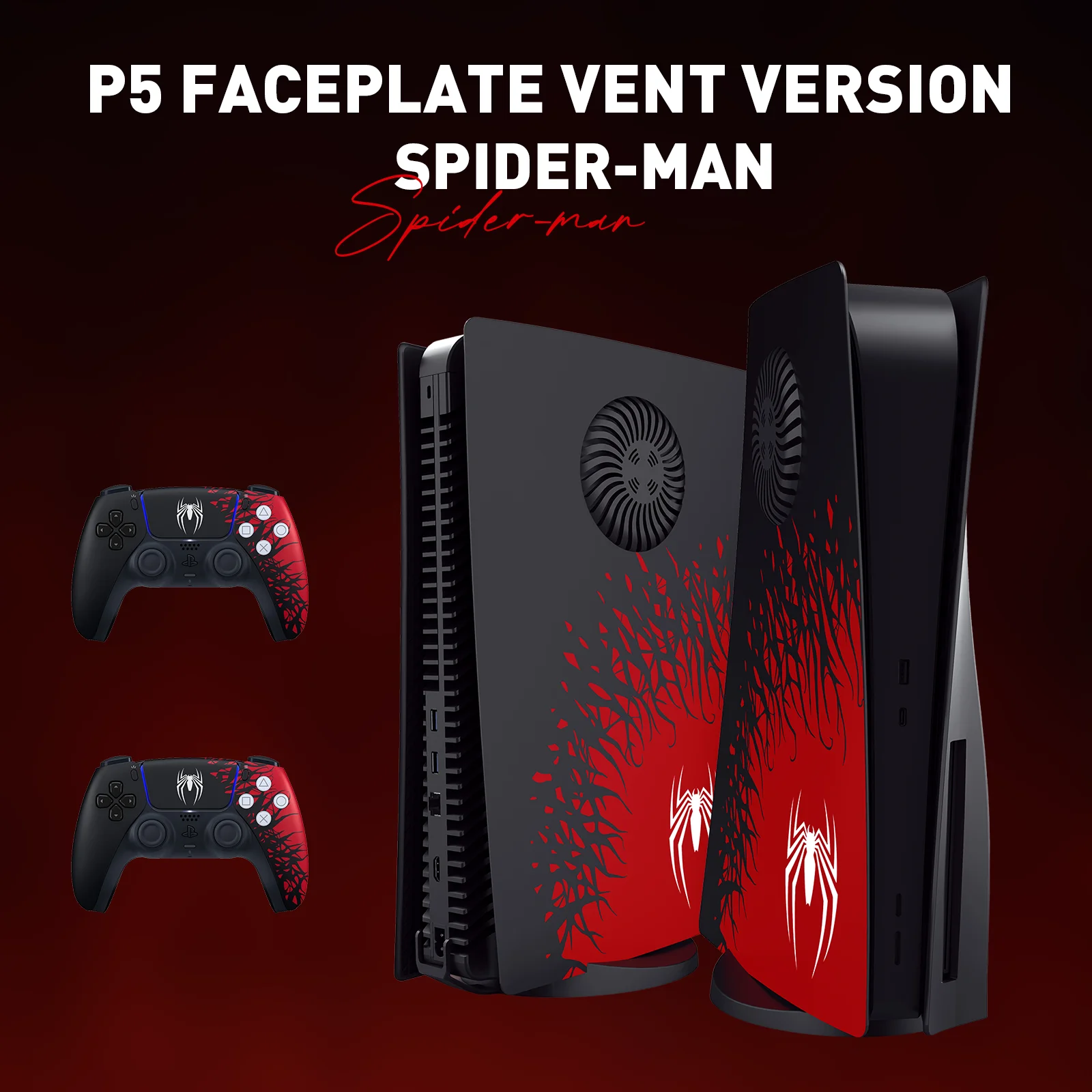 Premium PS5 Spider Faceplate ABS Protective Replacement Case Cover Shell Skin Side Panels for PS5 Consoles Disc Digital Edition