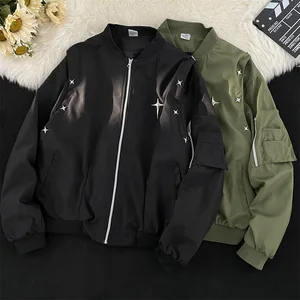2026 Winter New American Men's Casual Knitted Bomber Jacket Turn-down Collar Zipper Front Logo Solid Color Eco-Friendly Workwear
