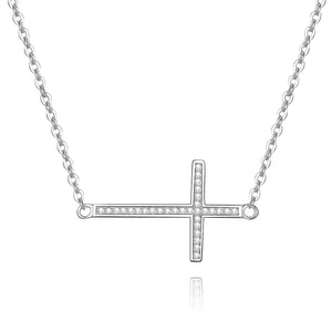 Fancy Elegant Jewelry 925 Sterling Silver Necklaces 3A Cubic Zirconia Rhodium Plated Cross Christian Necklace