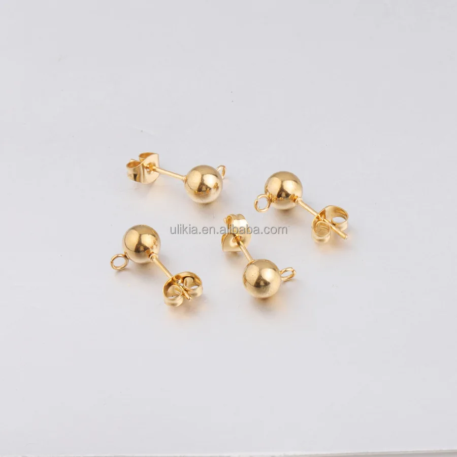 Stainless Steel Solid Round Ball Post Stud Earrings With Loop For ...