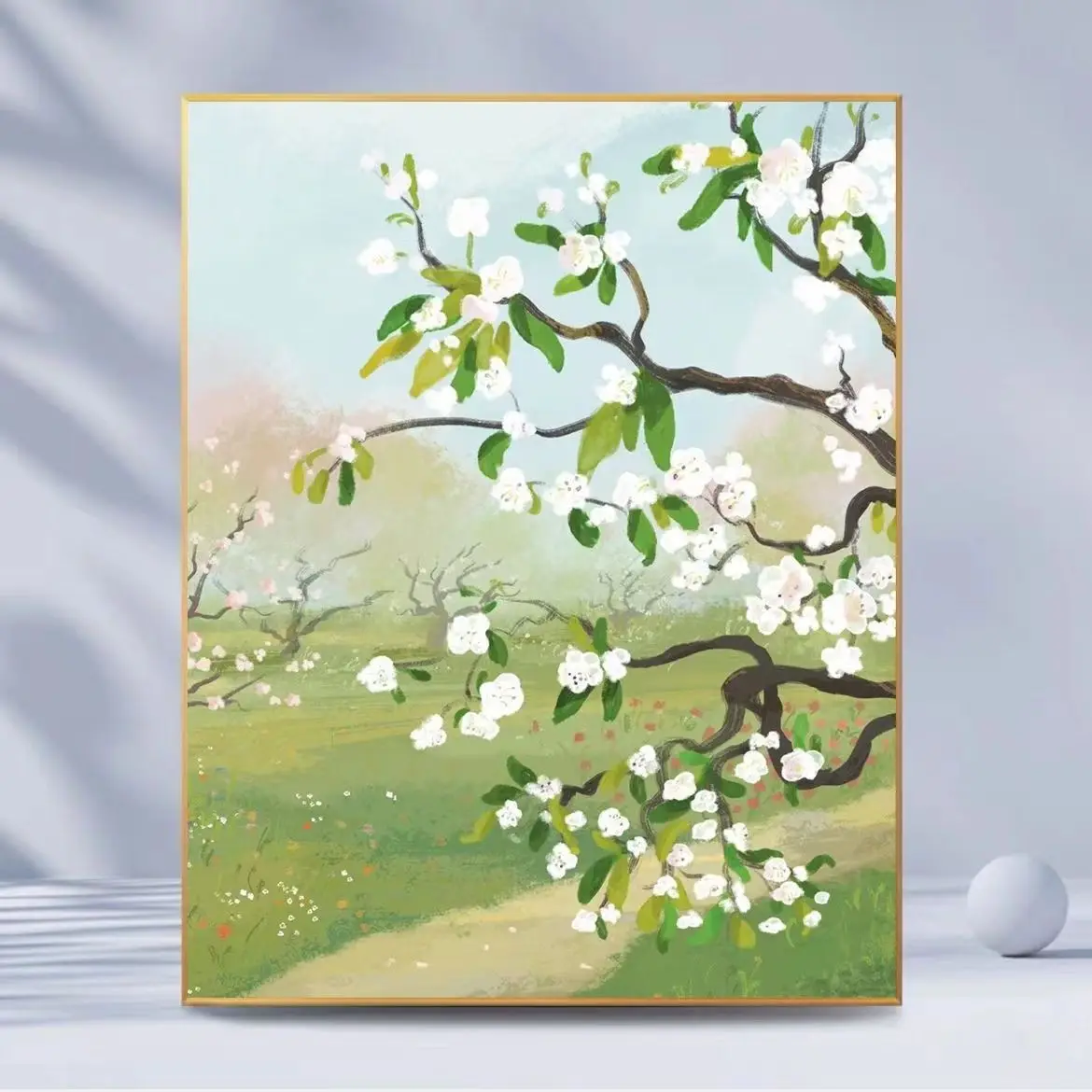Whimsical Farmhouse Wall Art Canvas Print Orange Orchard Vibrant Green Orange Neutral Tones Living Room Bedroom Home Decor