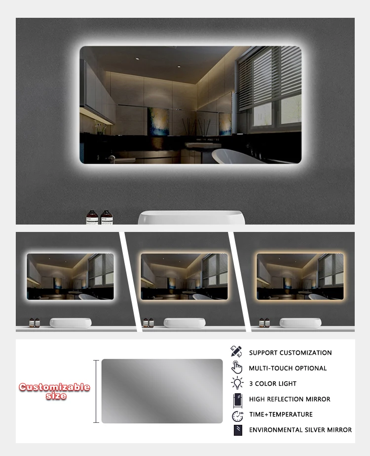 product luxury rectangle smart wall mounted modern rectangular bathroom mirror with led lights led lights mirror-5