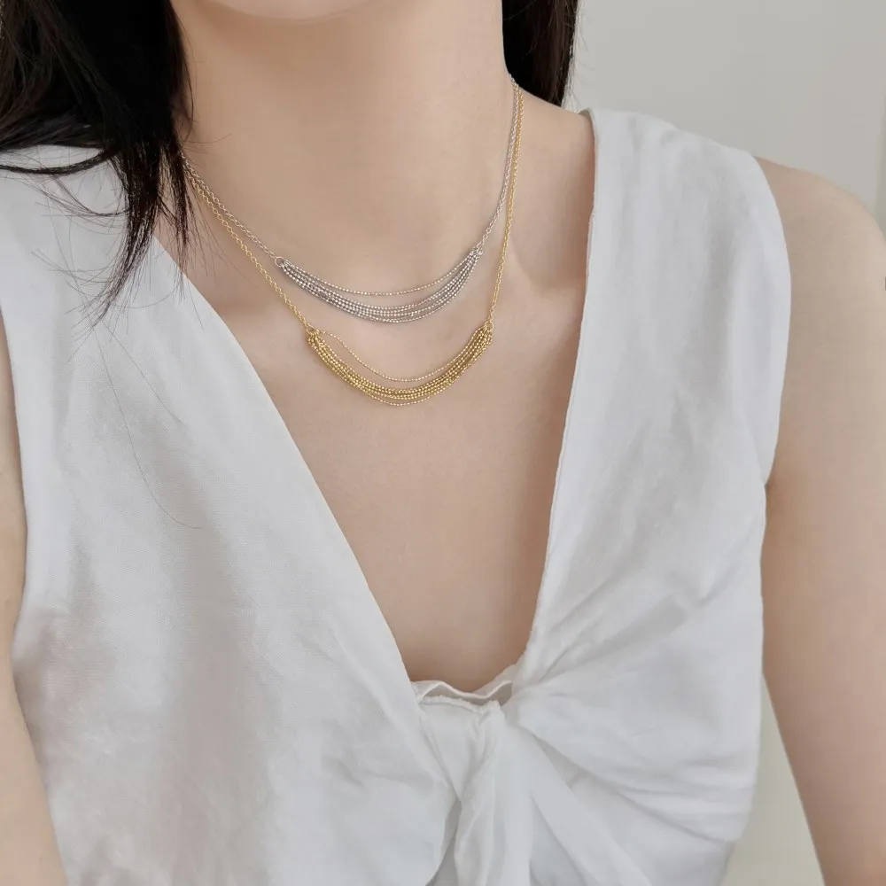 KAKODIY's unique personalized design sterling silver thick multi-layered beaded chain tassel necklace for women's everyday wear detail 2