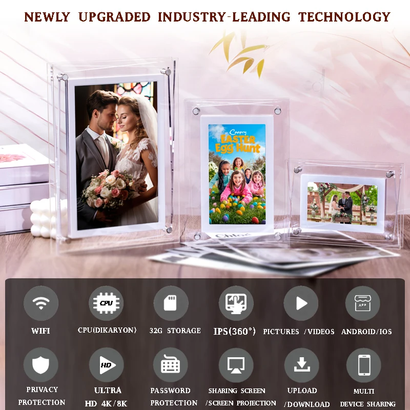 Upgrade WiFi/APP 100% Privacy Protection With Video/Picture/Music Screen and DLAN Screen Projection Video Digital Photo Frames