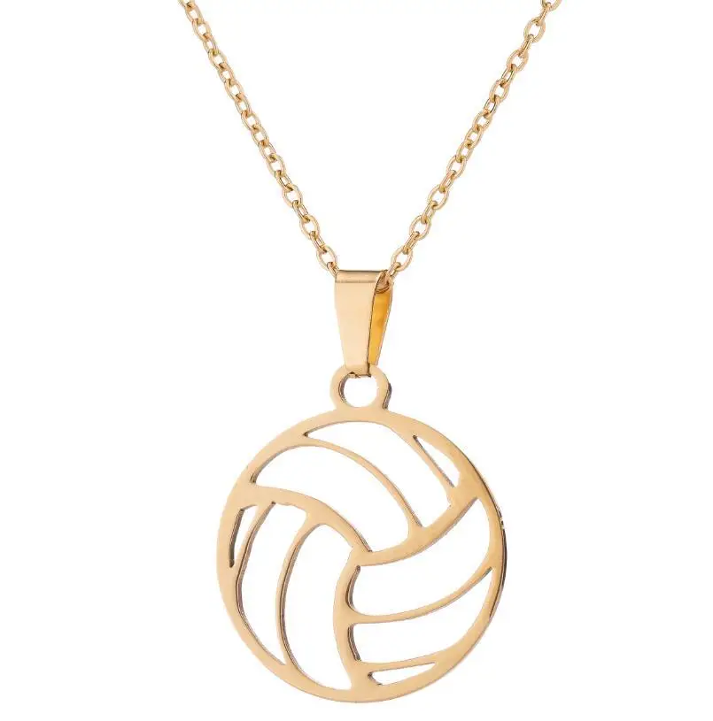 Simple Design Gold Silver Plated Stainless Steel VolleyBall Shape Pendant Necklace Sports Jewelry for Men and Women Necklace
