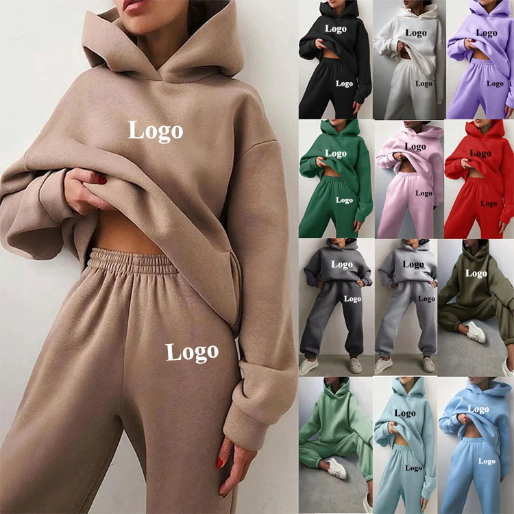 Women Basic Track Suit Hoodie Sweatsuits Fleece Sweatpants Joggers ...