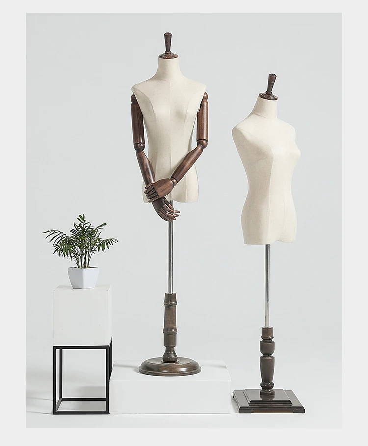 Elegant Linen Mannequins Upperbody Wooden Arm Half Body Mannequin Female Wooden Base Buy