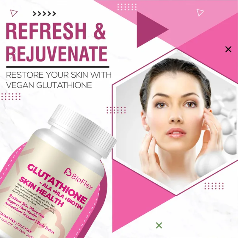 Bioflex Oem Private Label Anti Aging Skin Whitening 1000mg Glutathione Tablets Supplement With Biotin For Glowing Skin