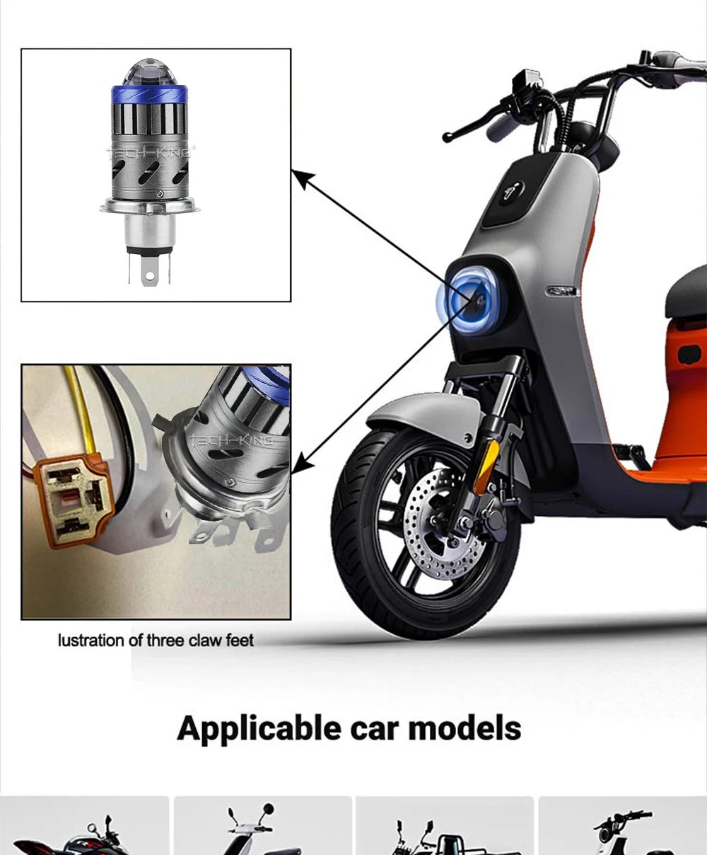 TECH-KING Motorcycle LED Headlight Bulb HS1 9003 Hi/Lo Beam 26W 3000LM Snowmobile Scooter place Directly Conversion H4 lens bulb