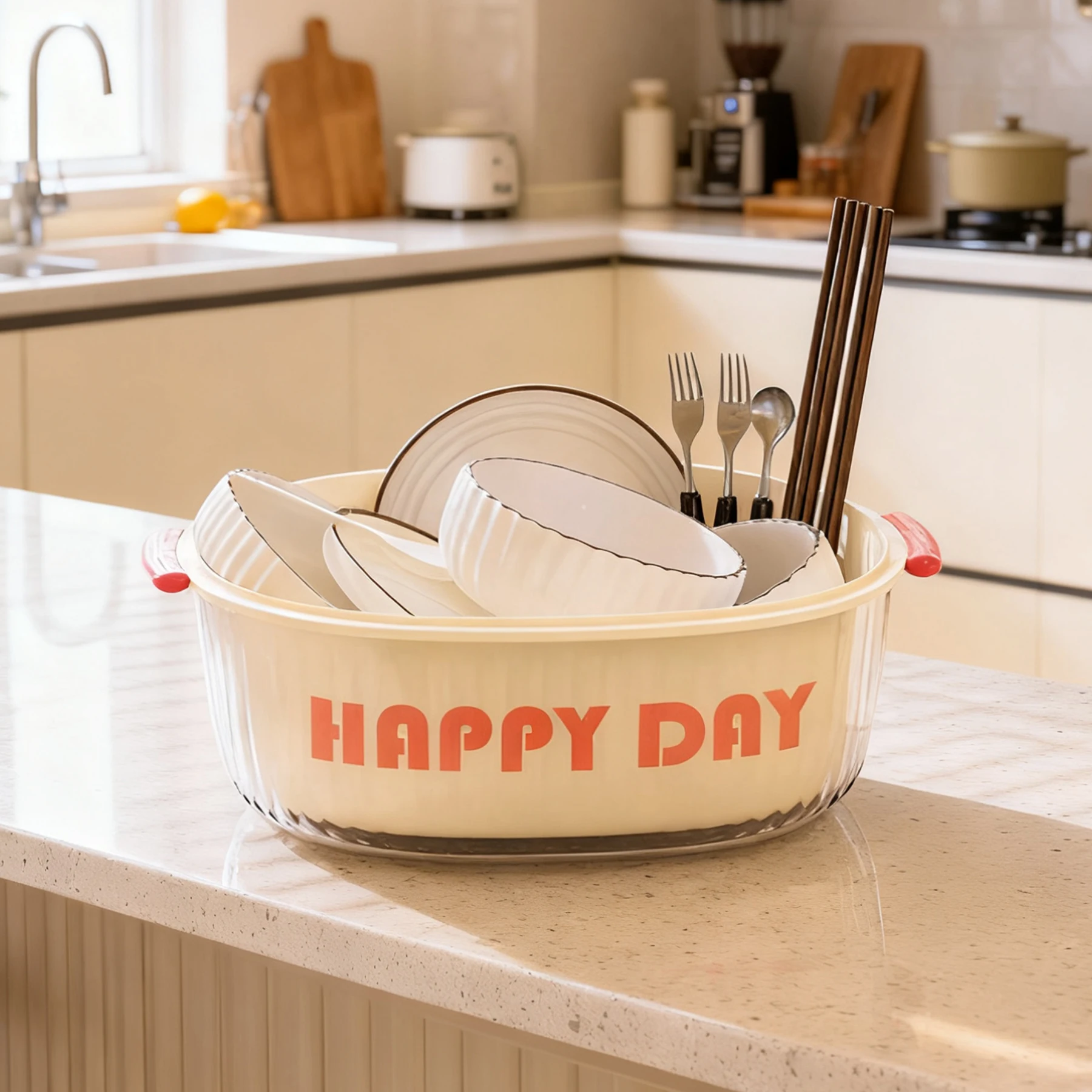 Atacado Novo Modelo Escorredor Plástico de Duas Camadas para Uso Doméstico na Cozinha com Filtragem de Água para Frutas e Legumes