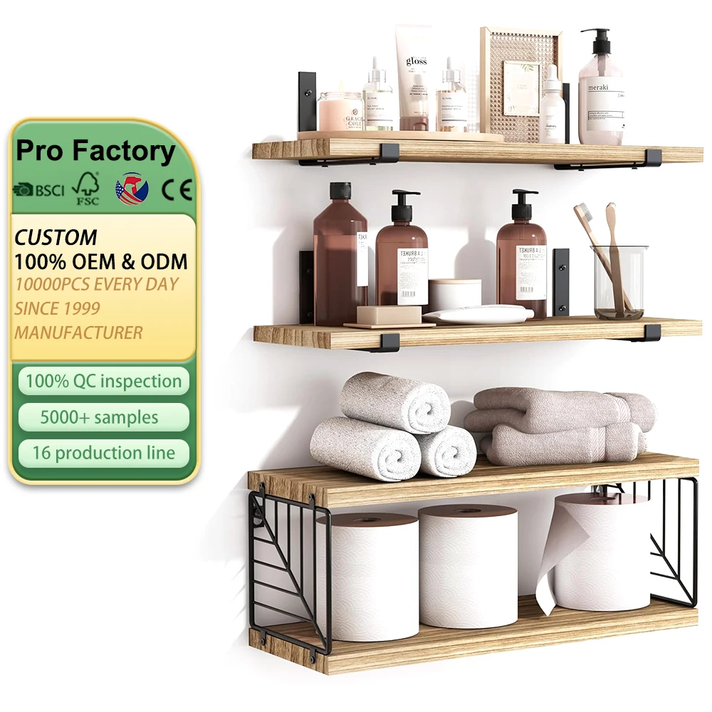 Home Organizer Wall Mounted Wooden Shelf Ornaments Decoration Storage Rack Wood Shelf Load to 40LBS