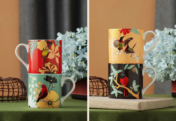 Stechcol Fine Bone China Vintage Nordic Red Tea Water Mug Ceramic Custom Print Logo Milk Coffee