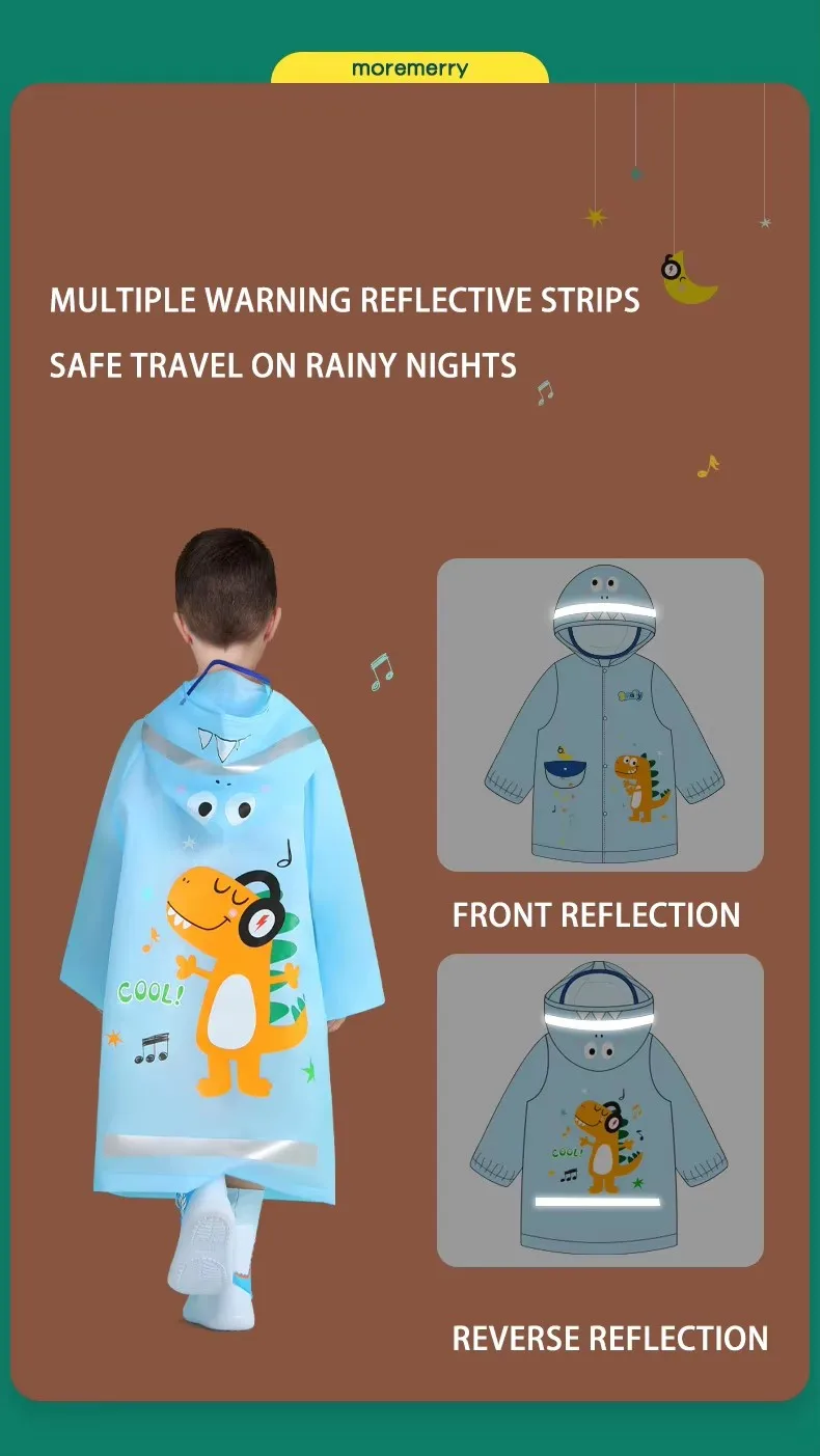 product thickened wear resistant cartoon kids rain poncho hooded oversize raincoat with reflective tape for school kindergarten children-31