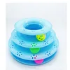 Rueda giratoria para gatos de tres capas, empaquetada en una bolsa OPP azul.