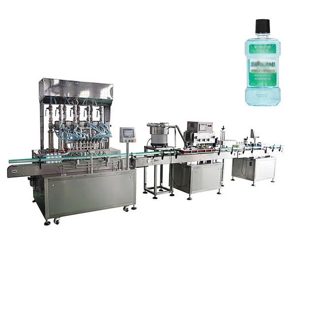 Automatic cosmetic Production Line mouth wash Body Detergent Shampoo Bottle Liquid Filling Capping and Labeling Machine