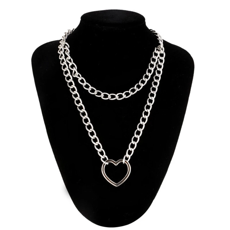 Aesthetic Women's Chain Necklace With Lock in form heart / Gothic Emo  Grunge Pendants