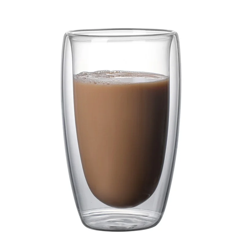Wholesale High Borosilicate Glass Double-layer Insulated Heat Resistant Transparent Milk Coffee Beverage Cup Modern Handleless
