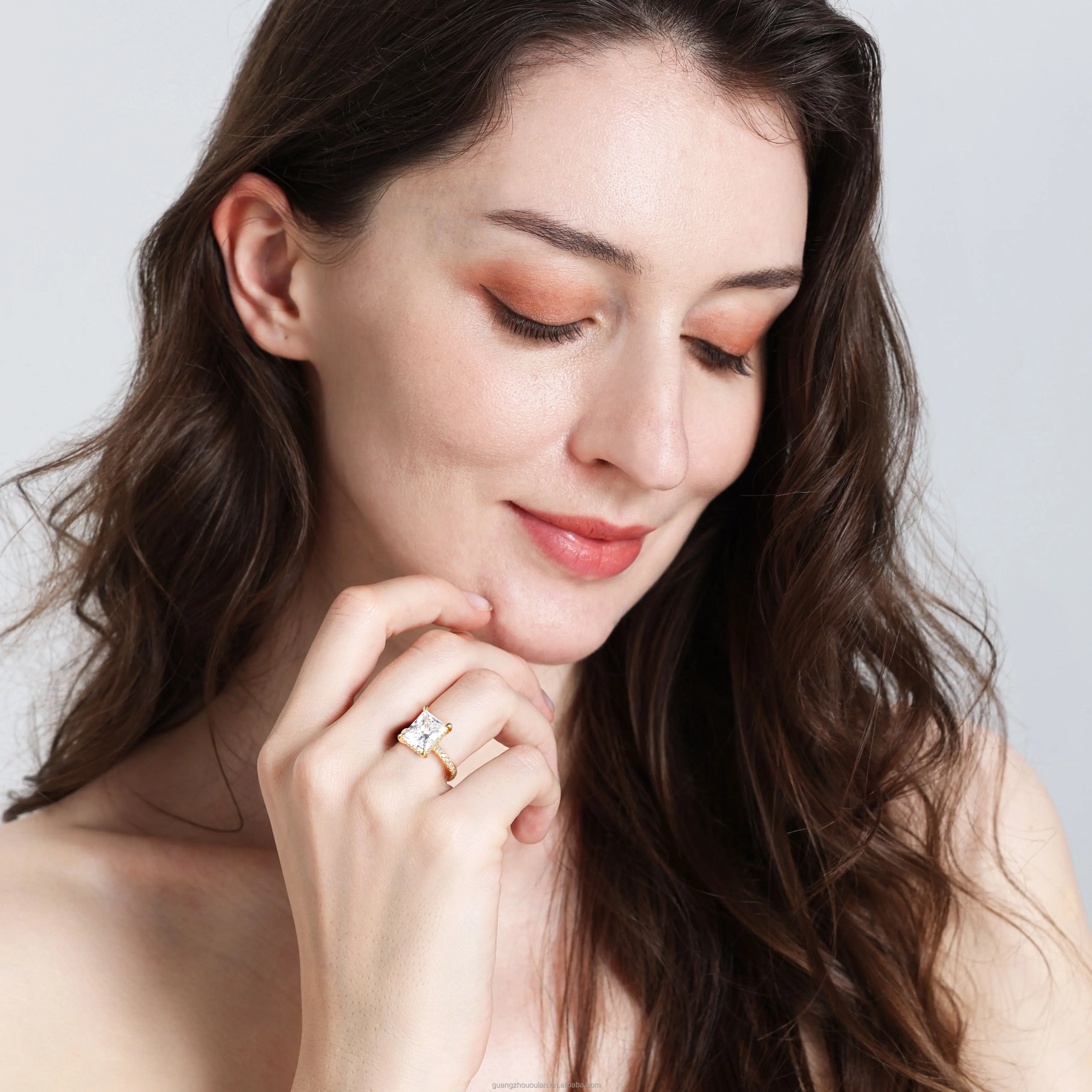 Somen 4ct Copper Ring Women Radiant Cut Cubic Zirconia Engagement