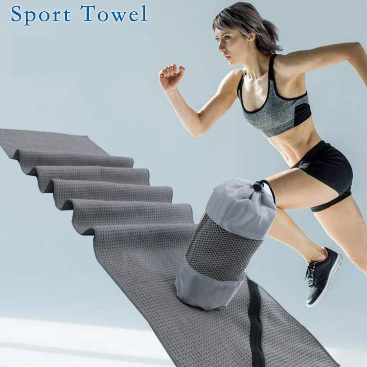 Wholesale Gym Sports Towel Customized Logo Microfiber Waffle Pattern with Zipper Travel Beach Printed Roll supplier