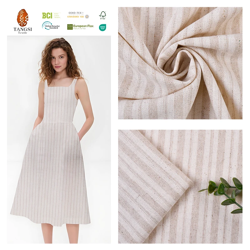 Excellent Quality Yarn Dyed Woven  Stripe Linen Rayon Fabric for Clothing Women