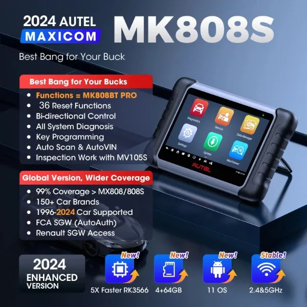 2024 Autel Maxicom MK808S OBD2 Scanner - Full System Diagnostics