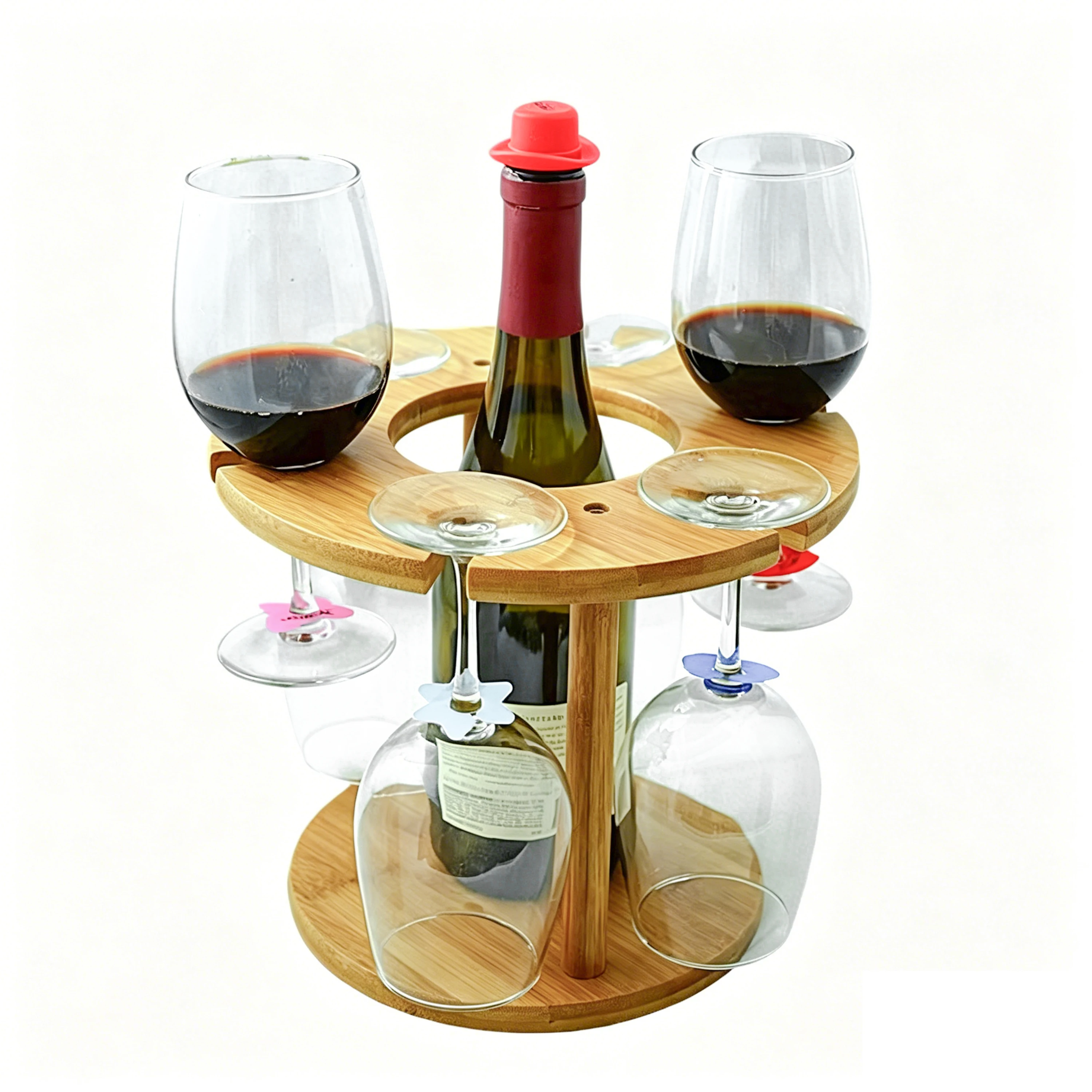 Wholesale Wine Glass Holder Bamboo/Wooden Wine Glass Rack/Bamboo Wine Bottle and Glass Holder Wine Storage Organizer
