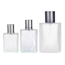 refillable flat square clear frosted pump spray glass perfume bottle 30ml 50ml 100ml