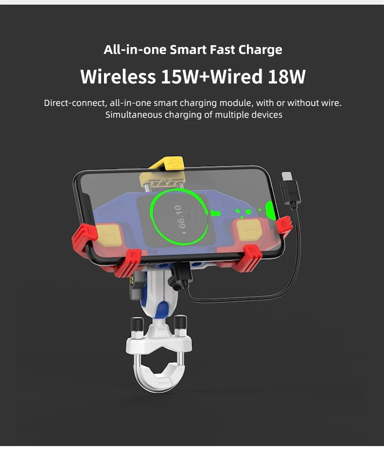 Універсальний тримач SMNU «все в одному» для велосипедів із захистом від крадіжок, точними деталями з обробки методом CNC, провідною й бездротовою зарядкою та водонепроникністю для мотоциклів