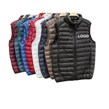 Custom Logo Men's Outdoor Padded Padded Tank Top Stand Collar Zipper Pocket Winter Jacket Black Quilted Puffer Fish Men's Vest