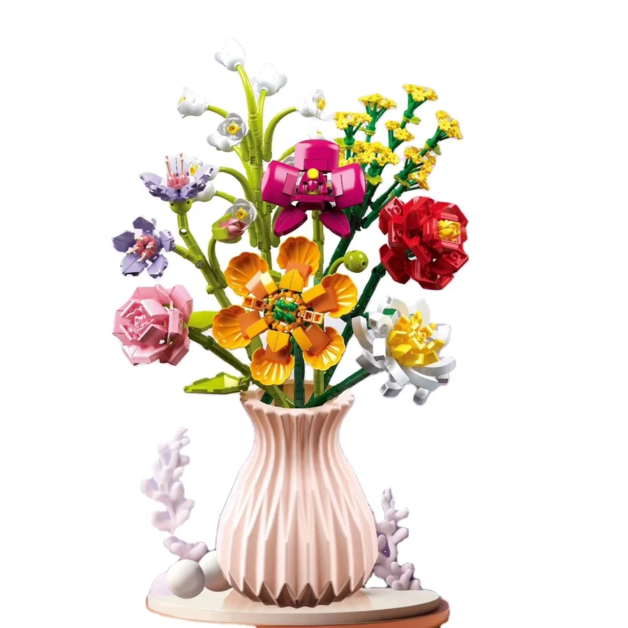 New Flower Pot Building Blocks Flowers Artificial Flower Pot Plant Children Assembling Puzzle DIY Toy Gift Household Decoration