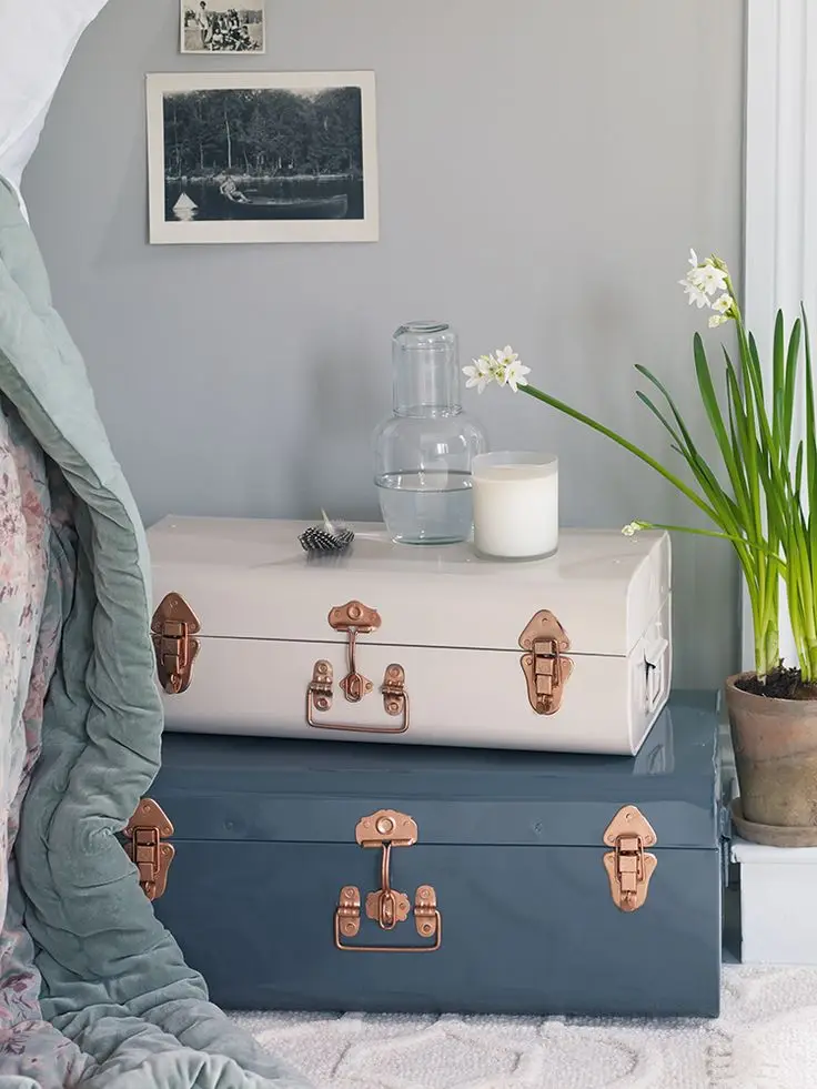 Malles en métal blanc avec serrure Lot de malles de rangement en métal  avec accessoires de couleur dorée