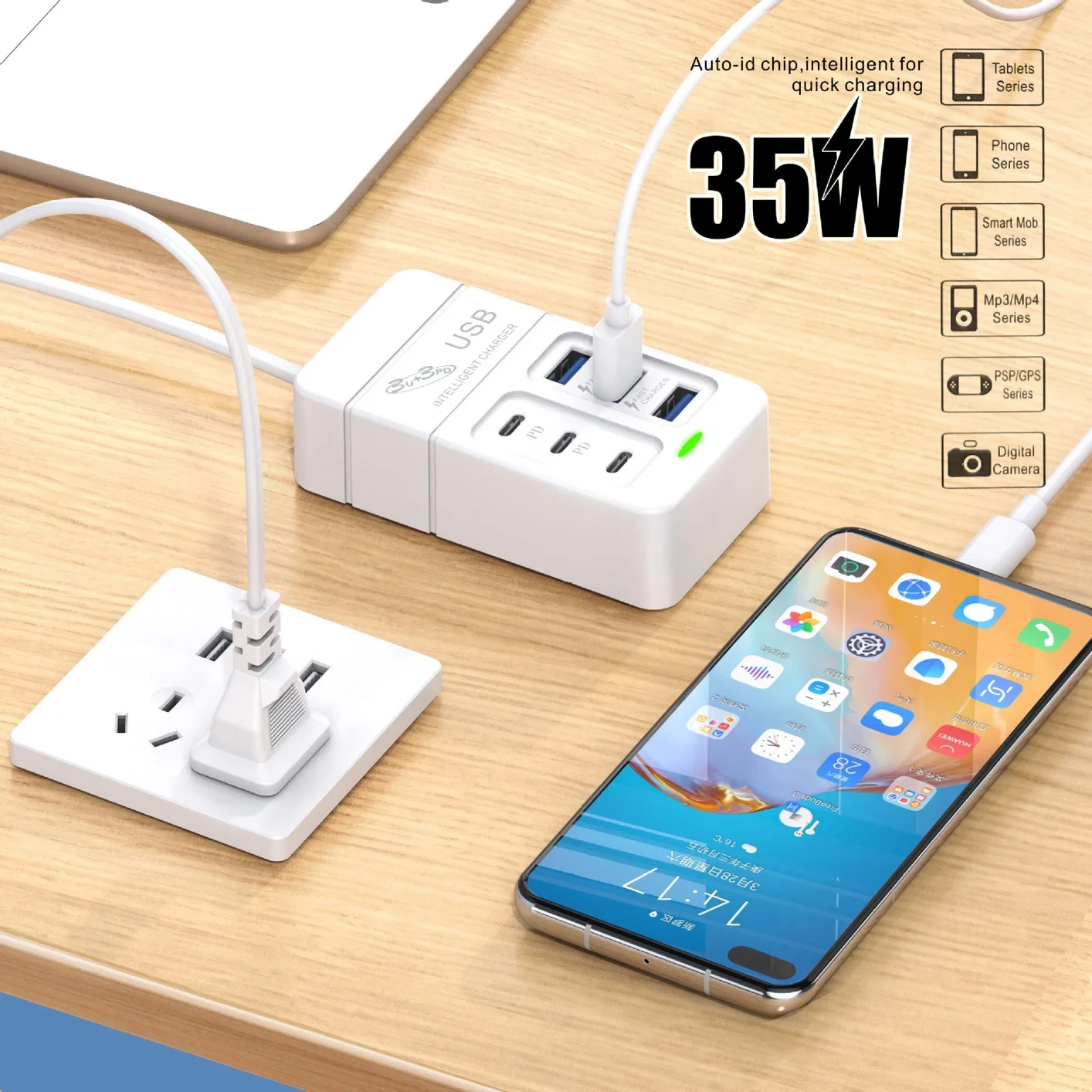 3 Port Wall Charger, 5V 3.1A USB Plugs, MultiPort