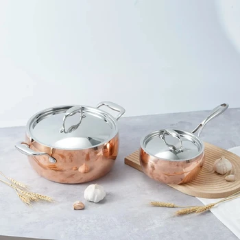 Deluxe-3pcs Kitchen Apple shape  Induction  Cookware  Set Copper Soup Pot