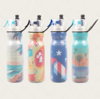 Spray water cup new design three-layer cooling 590ml plastic fitness outdoor sports for climbing direct drinking bottle