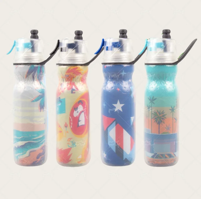 Spray water cup new design three-layer cooling 590ml plastic fitness outdoor sports for climbing direct drinking bottle