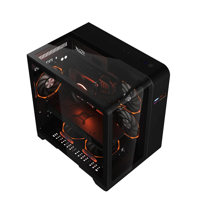 湾曲強化ガラス製ゲーミングPCケース、Micro ATX/Mini ITX対応、ゲーム