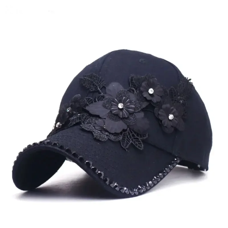 Lifelike Flowers Women Summer Caps Casual Sun Casquette New Brand Baseball Cap for Girls Luxury Rhinestones Hip Hop Hat