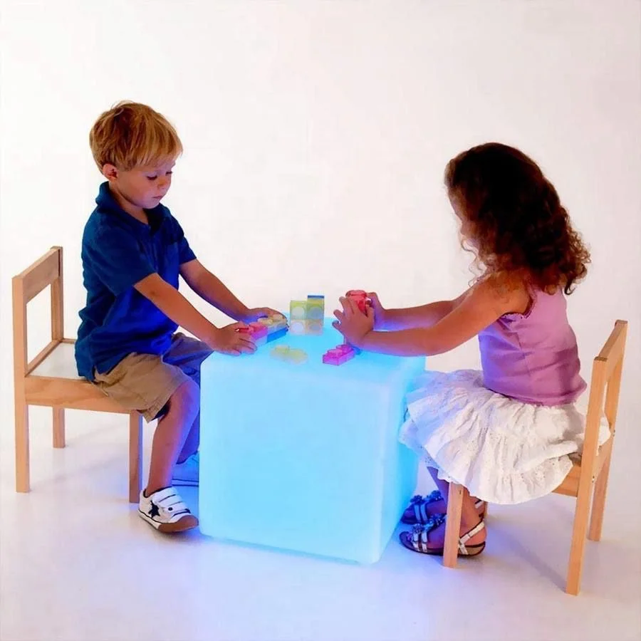 Outdoor LED Cordless Cube Chair Color Changing Light Waterproof Plastic Outdoor Glowing Cube Stool and Table Sets 60 Cm 24 Inch