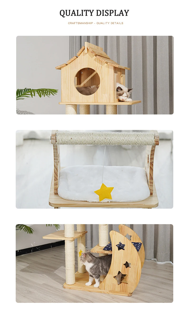 Wooden Cat Tree House Cat Climbing Frame With Cat Bed And Sisal