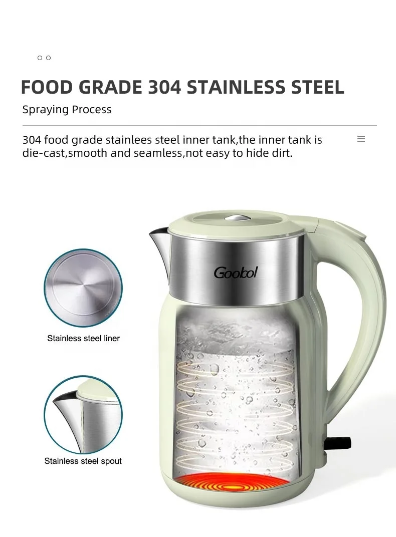 Electric Kettle Teapot 1.7 Liter Fast Water Heater Boiler Stainless Steel Kettle Auto Shut-Off Portable Water Kettle