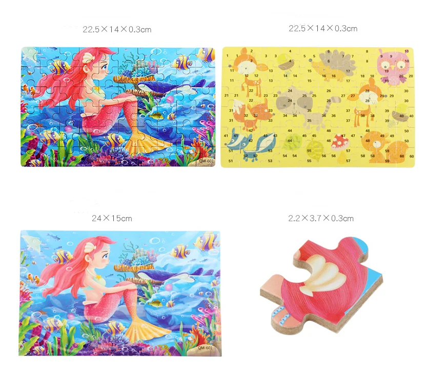 High quality 60 Pieces Tin Box Wooden Kids Puzzle Animal Dinosaur Mermaid Jigsaw Puzzle Wooden Toys Early Educational Toy