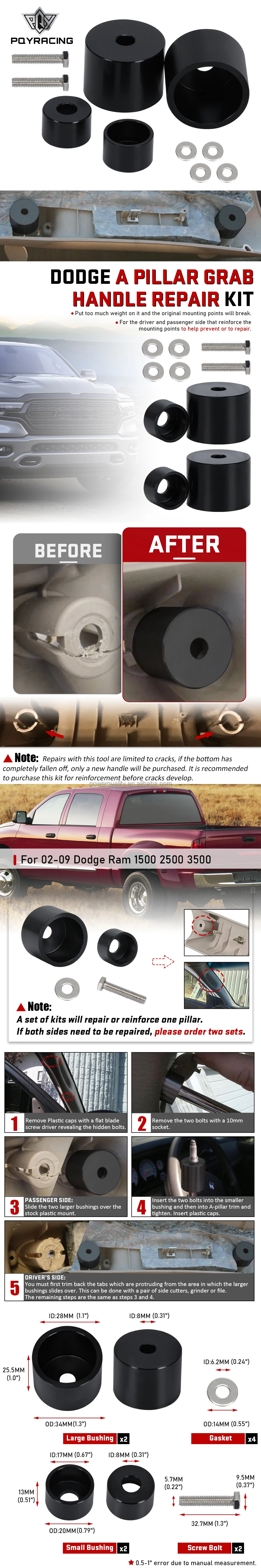 A Pillar Grab Handle Repair Bushing Kit For Dodge Ram 1500 2500 3500