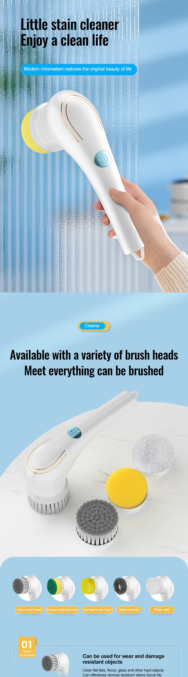 5 In 1 Electric Cleaning Brush Scrub Kitchen Multifunctional Dishes