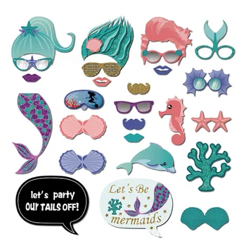 Kids birthday party supplies decoration Under the sea Glitter mermaid tail photo props 26 pieces Mermaid letter Photo Booth prop