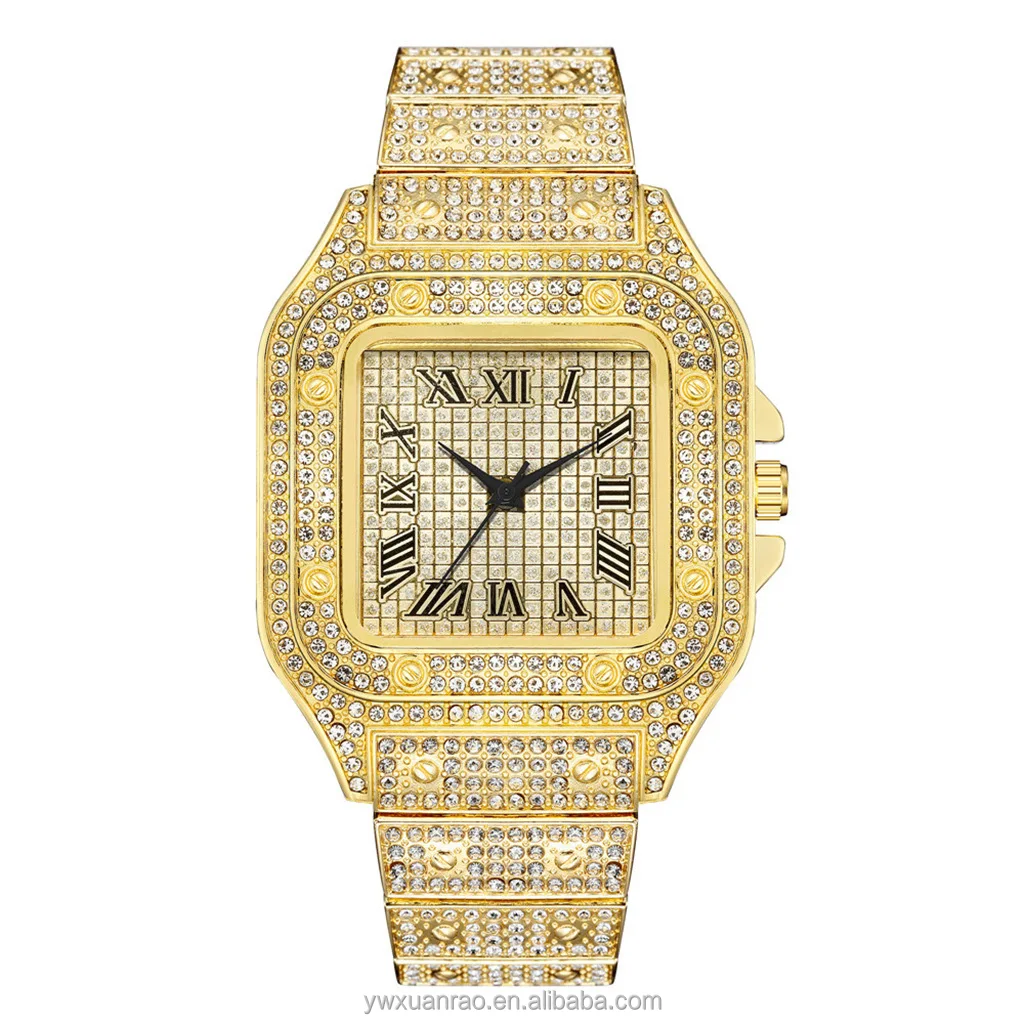 TW9015 Luxury Full Diamond Around Rome Dial Iced out Lady Watch Quartz Steel Square Women Watches Jewelry Accessories